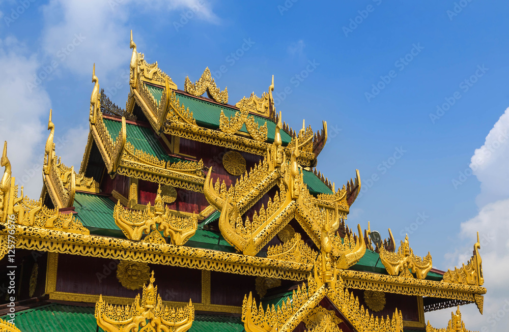 detail roof of building traditional burmese architecture style at Ye le