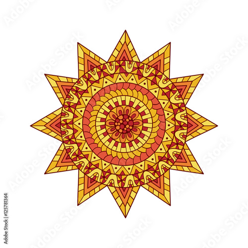 Hand drawn zentangle sun for anti stress colouring page.