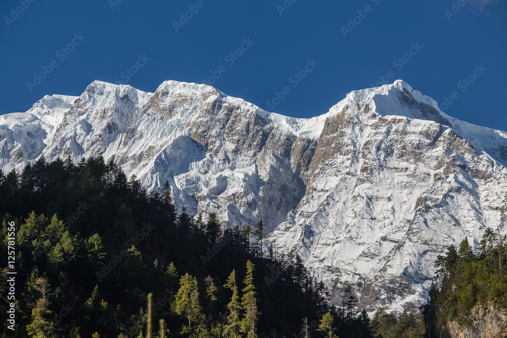 Majestic mountain peaks in Himalayas mountains in Nepal