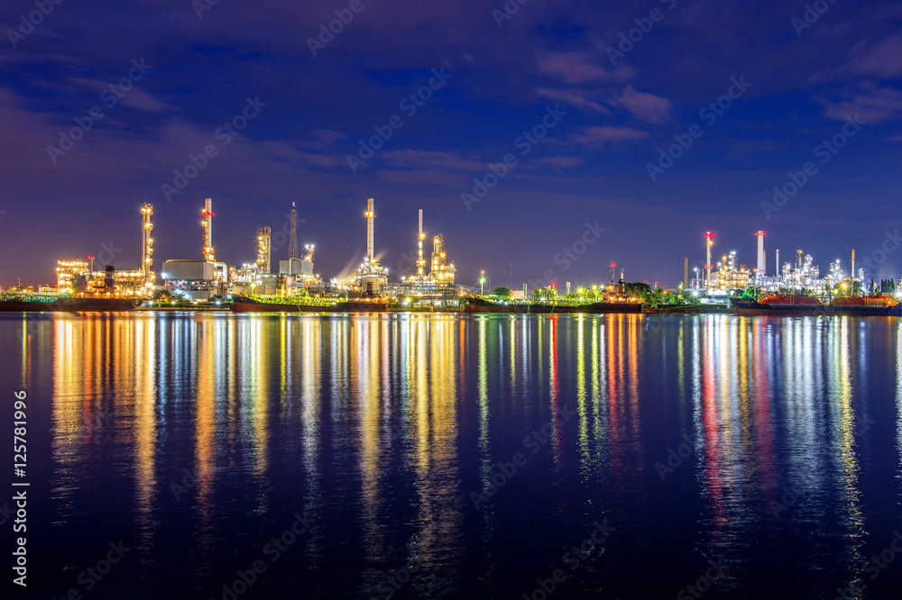 Oil refinery at night in Bangkok, Thailand.