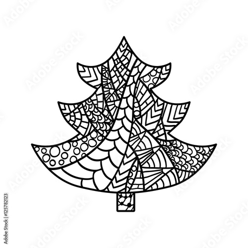Christmas card in zentangle style for adult anti stress.