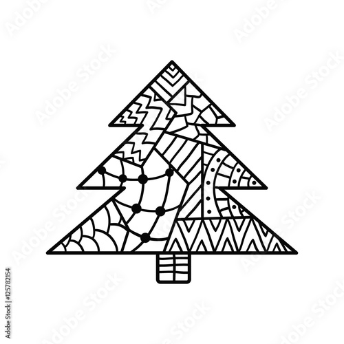 Christmas card in zentangle style for adult anti stress.
