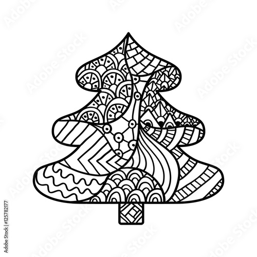Christmas card in zentangle style for adult anti stress.