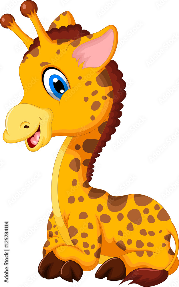 Fototapeta premium cute baby giraffe cartoon sitting