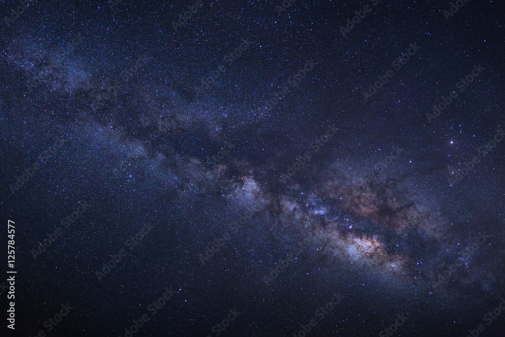 Milky Way galaxy, Long exposure photograph, with grain.High reso