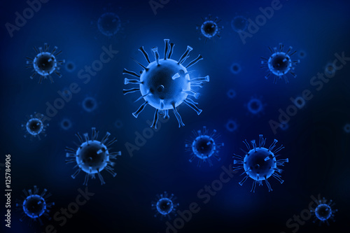 3d render of Virus on blue background . photo