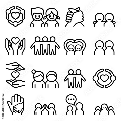 Friendship & Friend icon set in thin line style