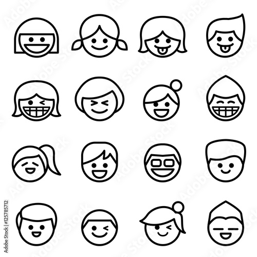 Happy Face & Smile face icon set in thin line style