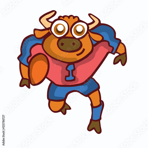 Bull playing american football cartoon
