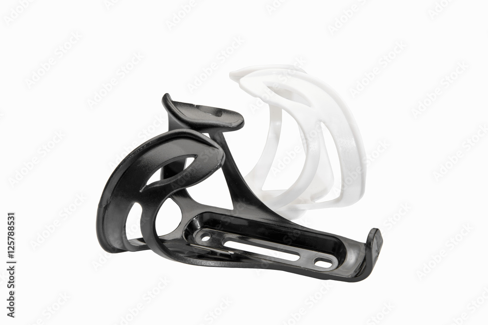 Bicycle's black and white plastic water bottle clip isolated