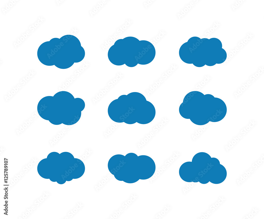 Silhouette Blue Cloud Vector Icon Set Silhouette Blue Cloud Vector Icon Set