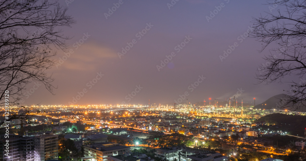 Petrochemical industry at night from moutian view