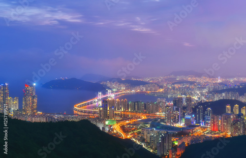 Busan nightly lighting of the building of Korea