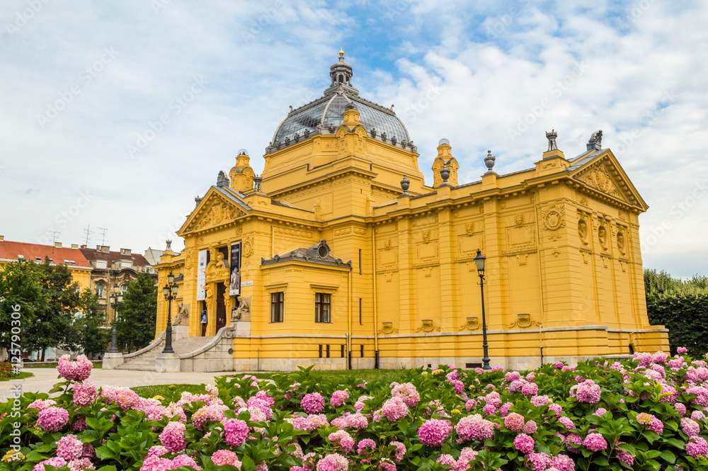 Art pavilion in colorful park, in Zagreb, capital of Croatia