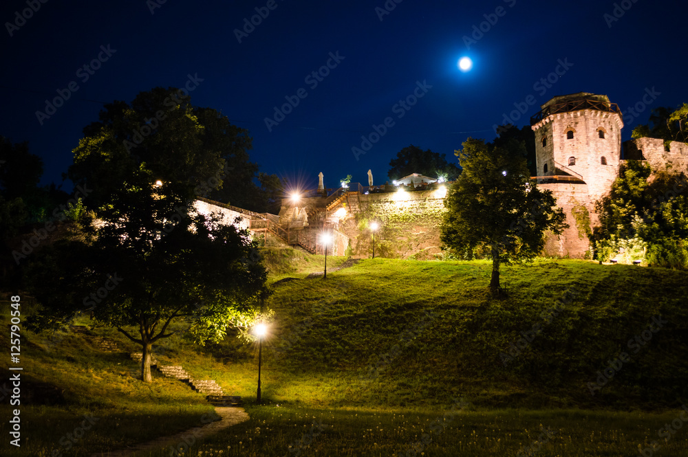 Belgrade fortress and Kalemegdan park at night, Belgrade, Serbia