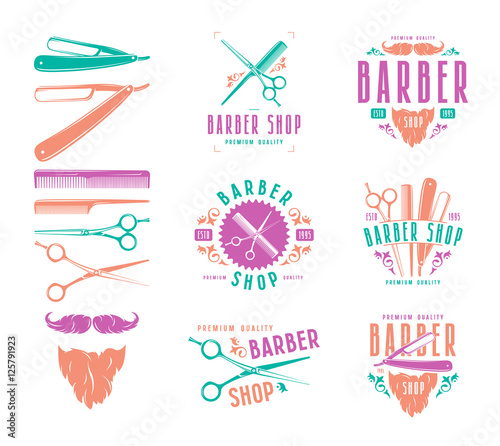 Set of vintage barber shop badges