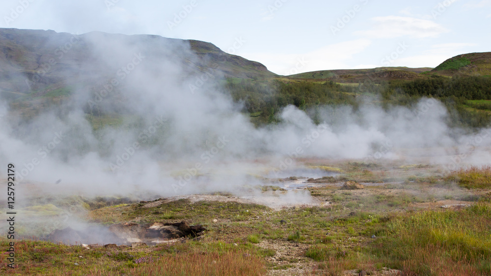 Geothermally active valley of Haukadalur