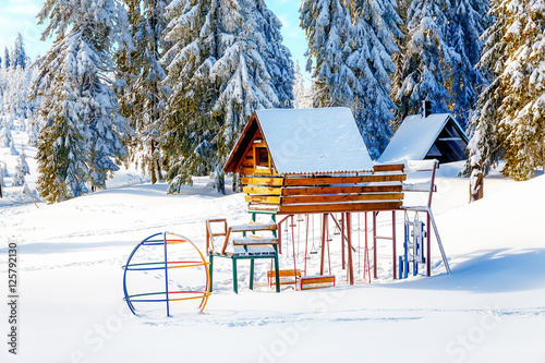 Game Children's Complex in beautiful mountain snowy landscape.