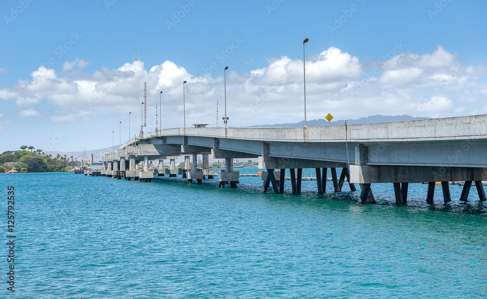 Concrete bridge across open water