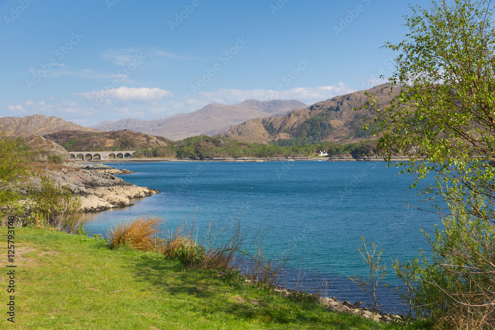 Loch Nan Uamh west Scotland near Arisaig view to railway viaduct