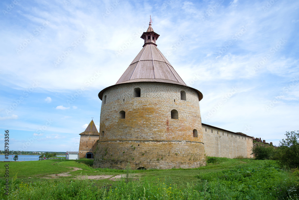 Golovin's tower close up in the august afternoon. Fortress Nutlet, Shlisselburg