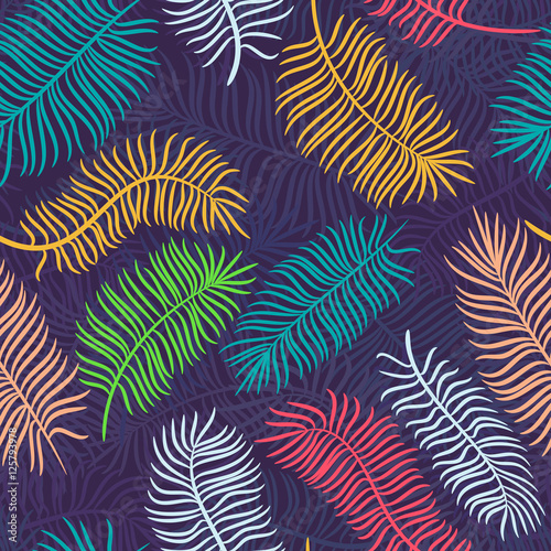 Tropical palm leaves seamless pattern. Multicolor nature background