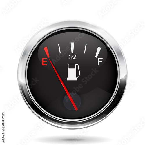 Fuel gauge. Car dashboard sign with empty tank indication