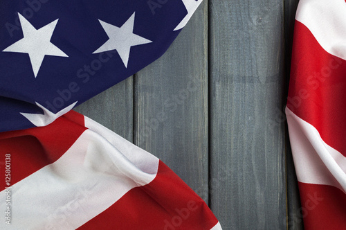 United States of America flag with empty space to write your text on wooden background