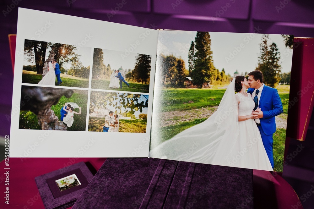Fototapeta premium violet velvet photo book and album