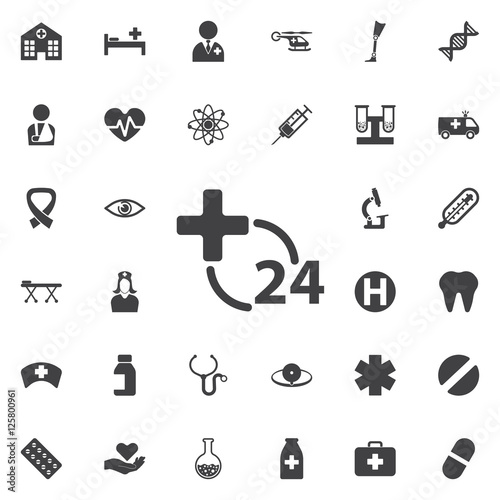 24 hours medical service icon on the white background. Hospital icon.