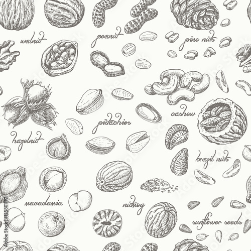Seamless pattern with nuts on a white background