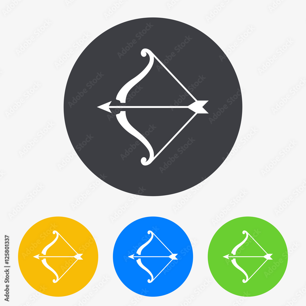 Icono plano arco y flechas en circulo varios colores
