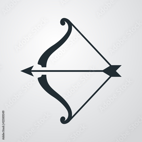 Icono plano arco y flechas sobre fondo degradado