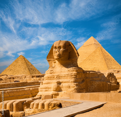 Canvas Print Sphinx Full Body Blue Sky All Pyramids Egypt
