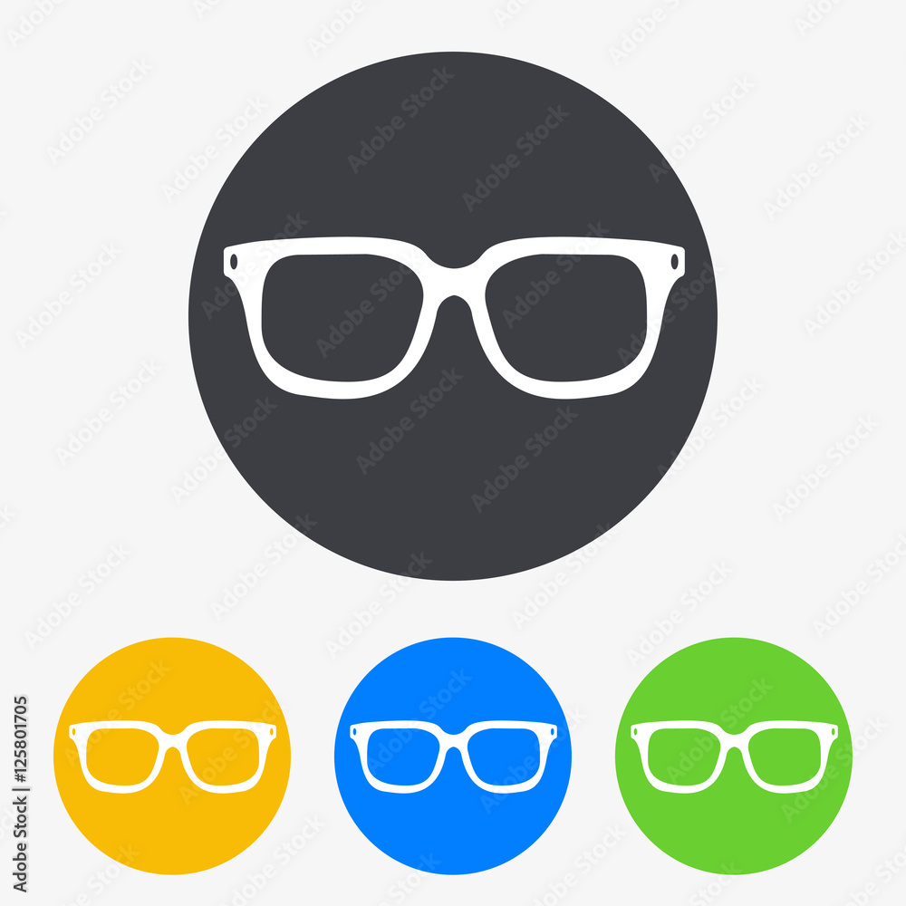 Icono plano gafas hipster en circulo varios colores Icono plano gafas hipster en circulo varios colores