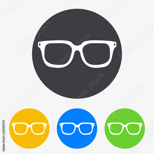 Icono plano gafas hipster en circulo varios colores