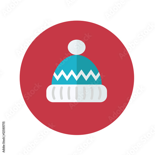 Icono plano gorro invierno azul en circulo rojo