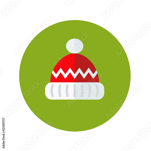 Icono plano gorro invierno rojo en circulo verde