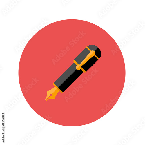 Icono plano pluma estilografica color en circulo rojo