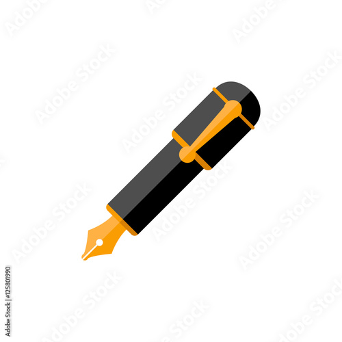 Icono plano pluma estilografica color en fondo blanco
