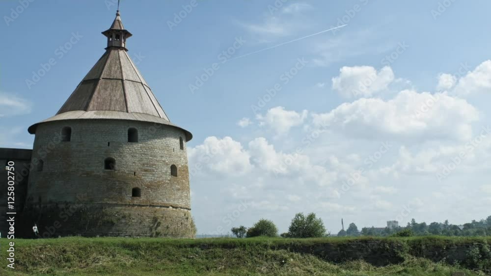 A view of the south tower of the fortress Oreshek in Shlisselburg A view of the south tower of the fortress Oreshek in Shlisselburg