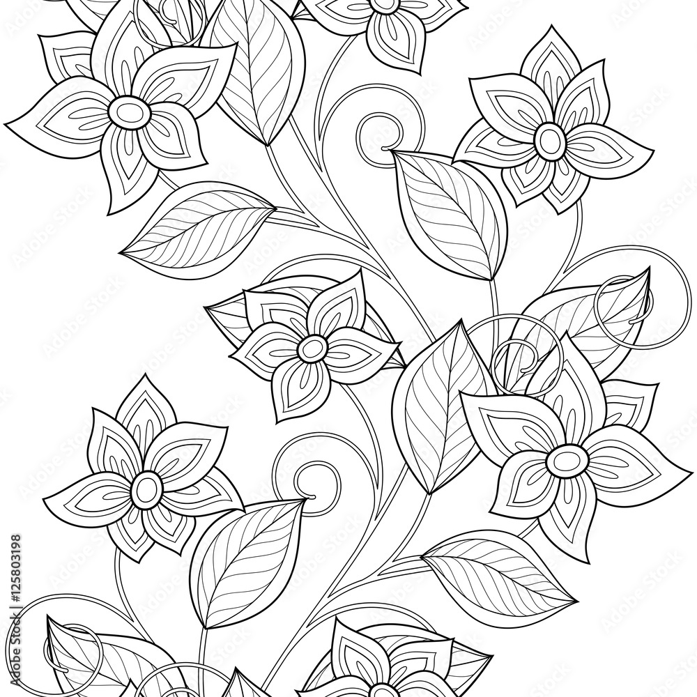 Fototapeta premium Vector Seamless Monochrome Floral Pattern