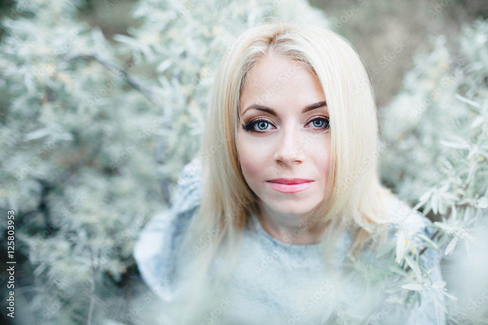 portrait of beautiful, gentle and young woman on nature portrait of beautiful, gentle and young woman on nature