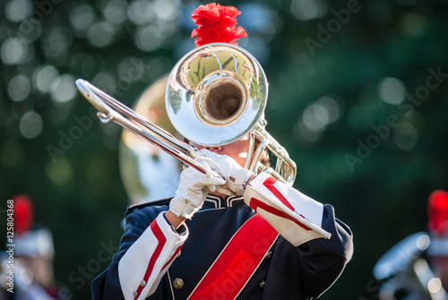 Various instruments and details from a music band of windband photo