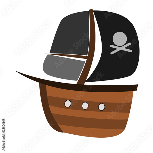 Cartoon pirate boat. Childish style simple vector illustration. Ship is isolated on white background.