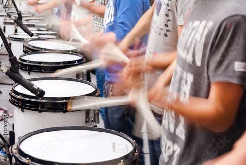 Various instruments and details from a music band of windband photo