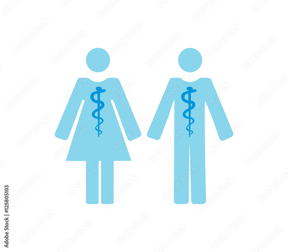 Vector image of male and female silhouettes with a medical symbol Vector image of male and female silhouettes with a medical symbol