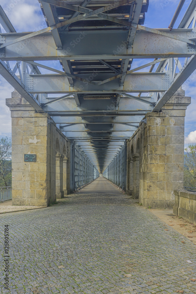 International bridge over minho river that connects Tui (Spain) and Valenca do Minho (Portugal)