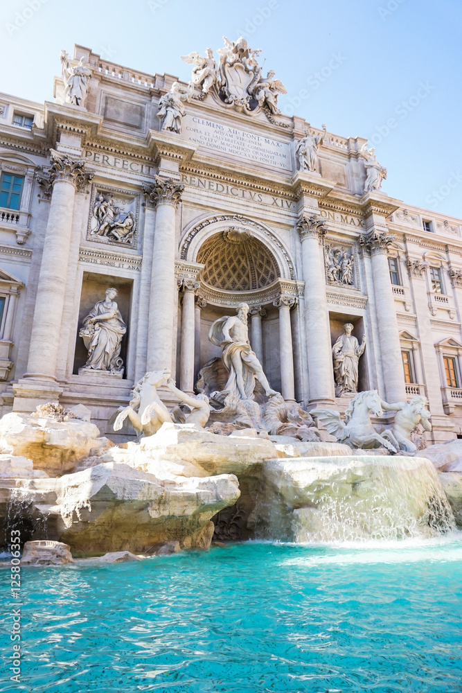 Trevi Fountain (Fontana di Trevi) in Rome. Italy, the largest Baroque fountain in the city and one of the most famous fountains in the world.