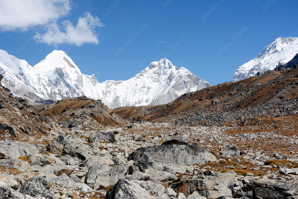Hiking in Khumbu Valley in Himalayas mountains, Kala Pattar and Everest Base camp trek, Nepal.